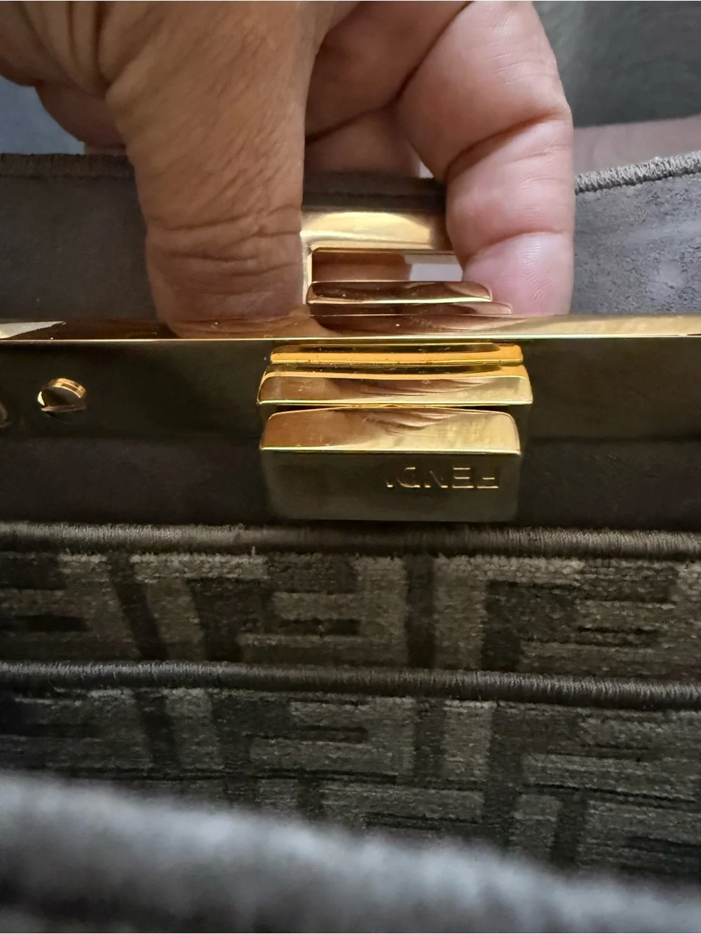 Fendi Beige/Brown FF Logo Satchel with Gold Accents